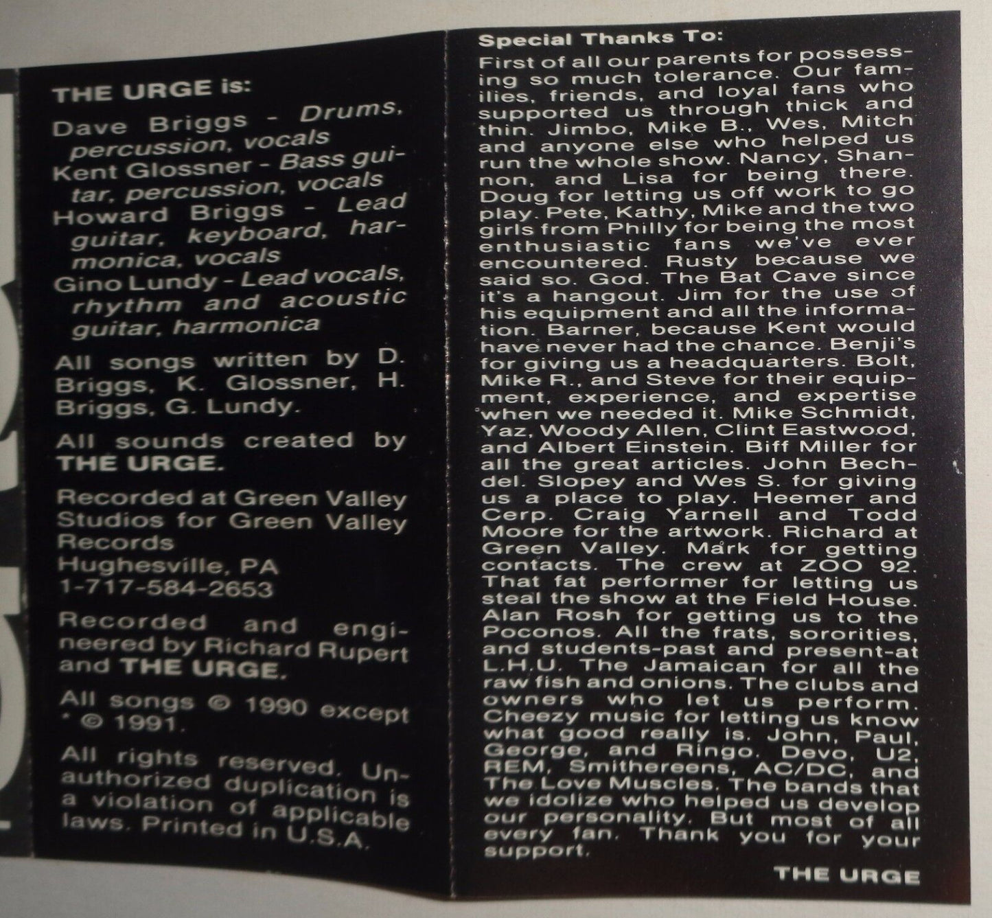 THE URGE ... Enough - Rare Rock Demo Cassette 1991 - Dave Briggs, Gino Lundy ..