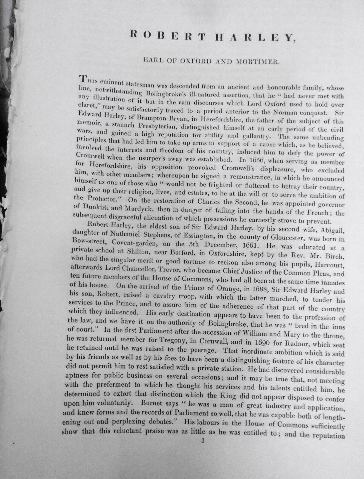 1834 Robert Harley - original engraving from Lodge's Portraits. 17x11 inches