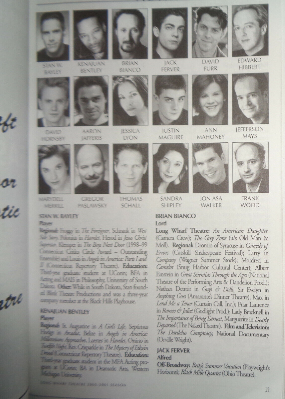 ROSENCRANTZ & GUILDENSTERN ARE DEAD - PROGRAM 2001 - Long Wharf Theatre