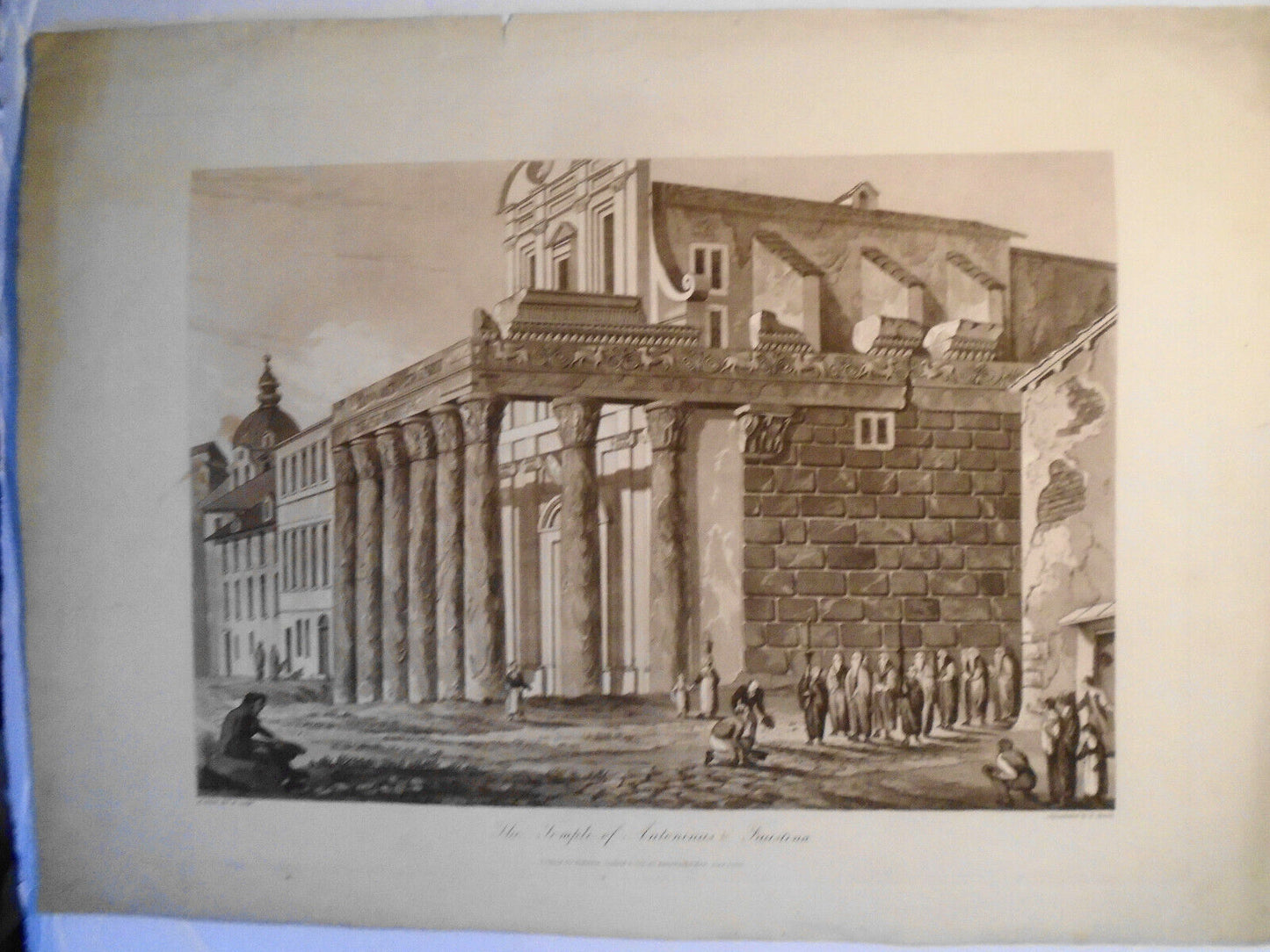 1820 Temple of Antoninus Faustina - Henry Abbott; Aquatint Havell 22.5" x 16.5"