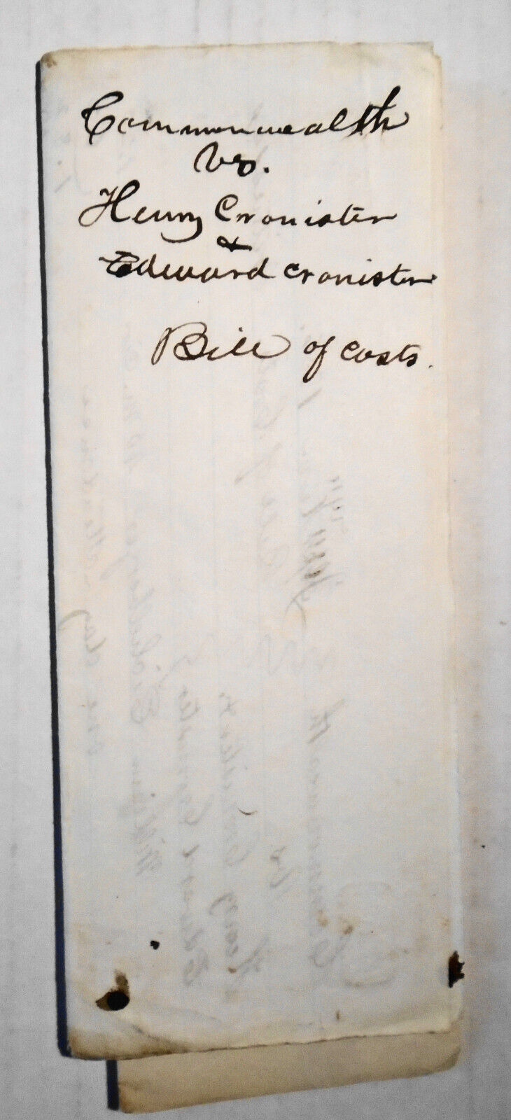 1856 Gettysburg Pennsylvania - Bill of Costs - Cronister case