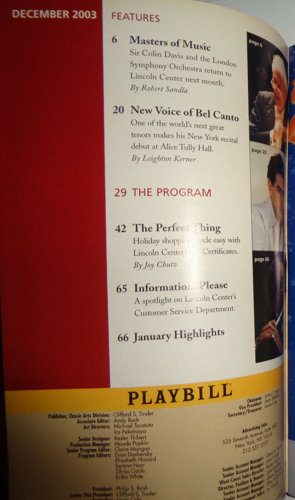 The Songs Of Yossele Rosenblatt - Playbill - December 21, 2003 Lincoln Center