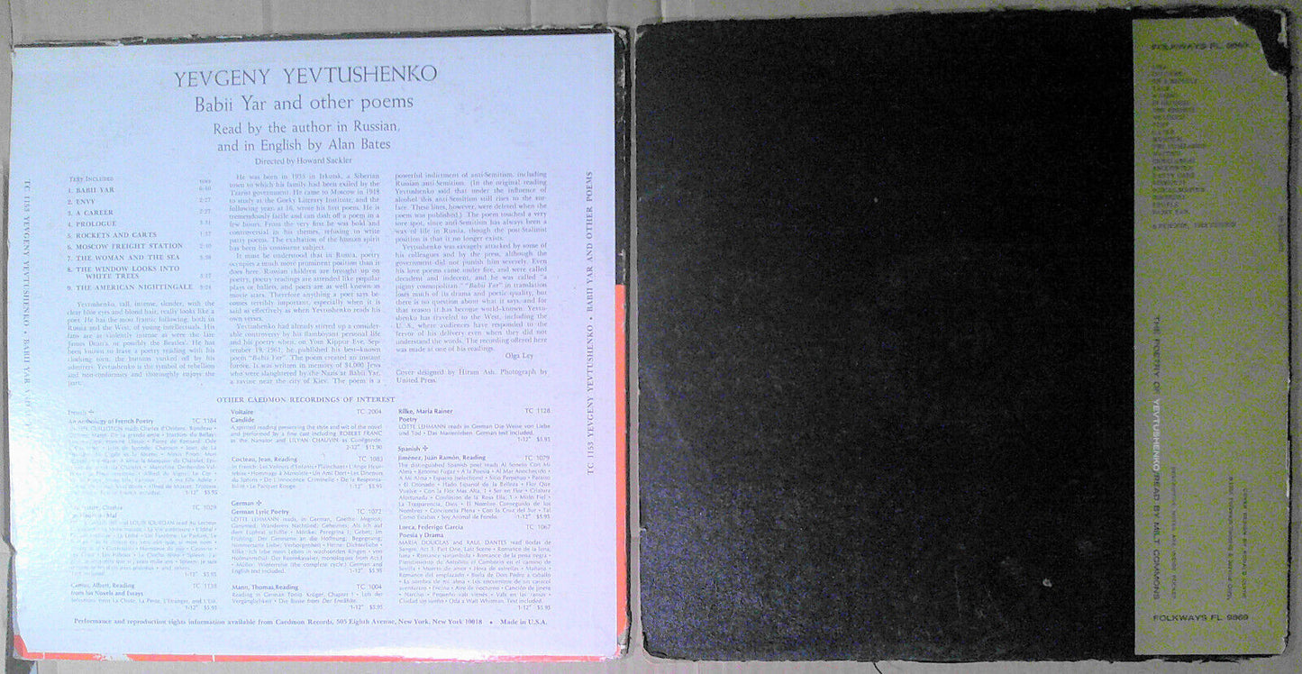 Poetry of Yevgeny Yevtushenko : Lot of 2 vinyl LPs. Babi Yar etc Caedmon Records