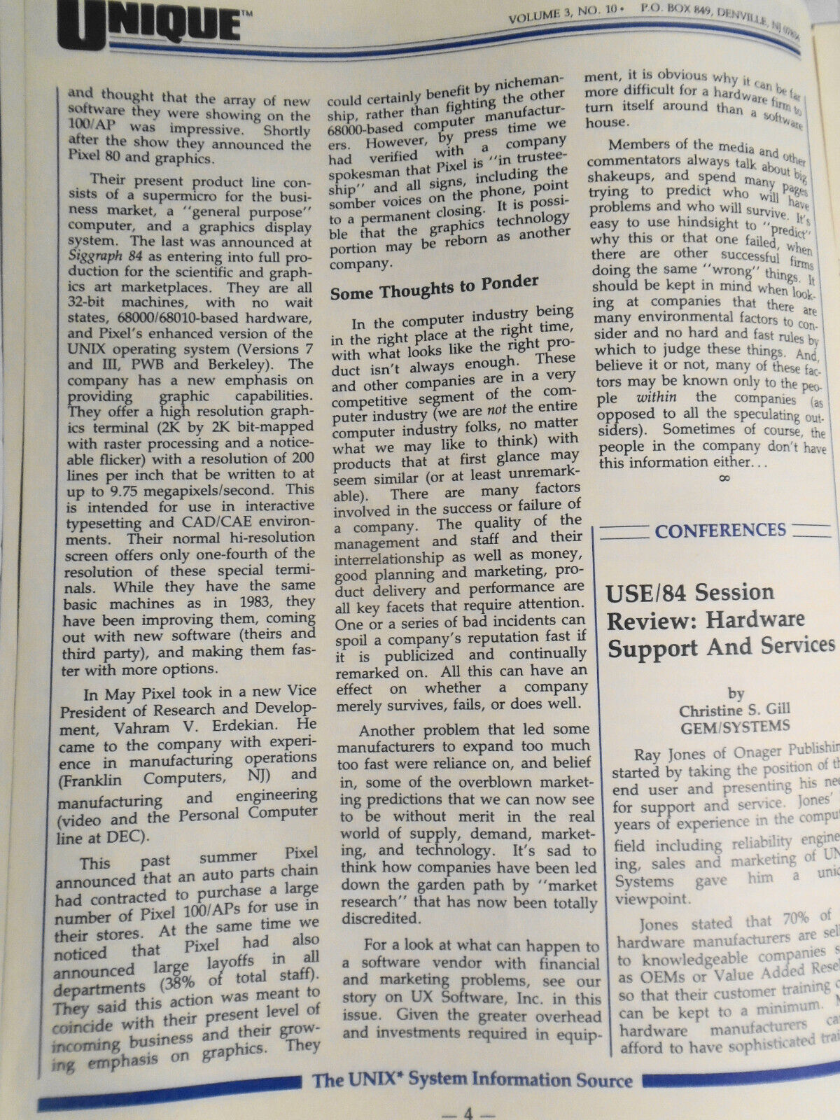 UNIQUE, Vol. 3, No. 10, 1984 - The UNIX System Information Source.