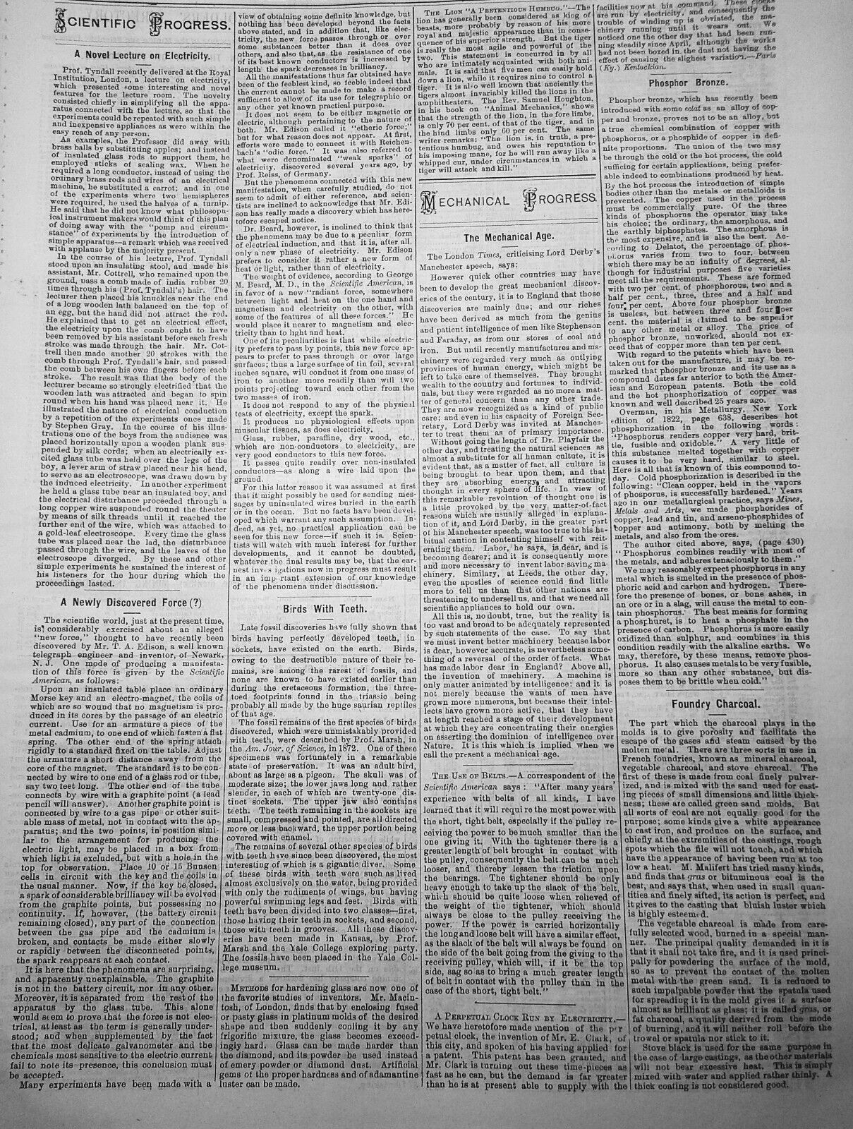 Mining and Scientific Press Feb 12, 1876. Edison's "New Force"; Mining Debris...