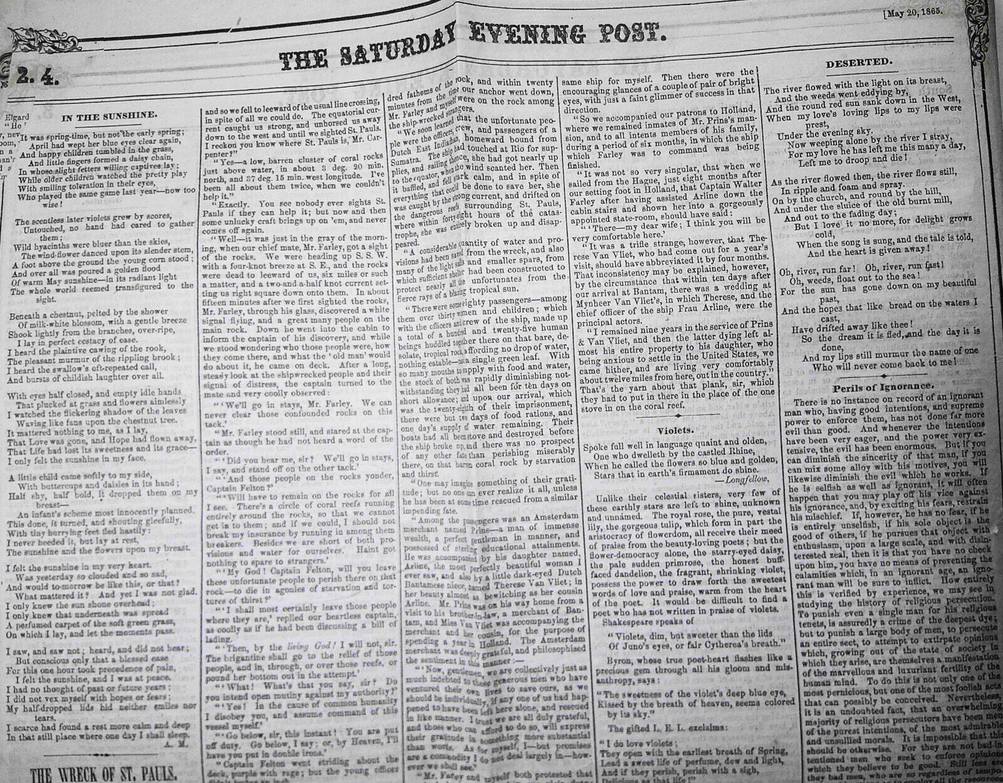 Saturday Evening Post, May 20, 1865 - Capture of Jeff Davis in Feminine Disguise