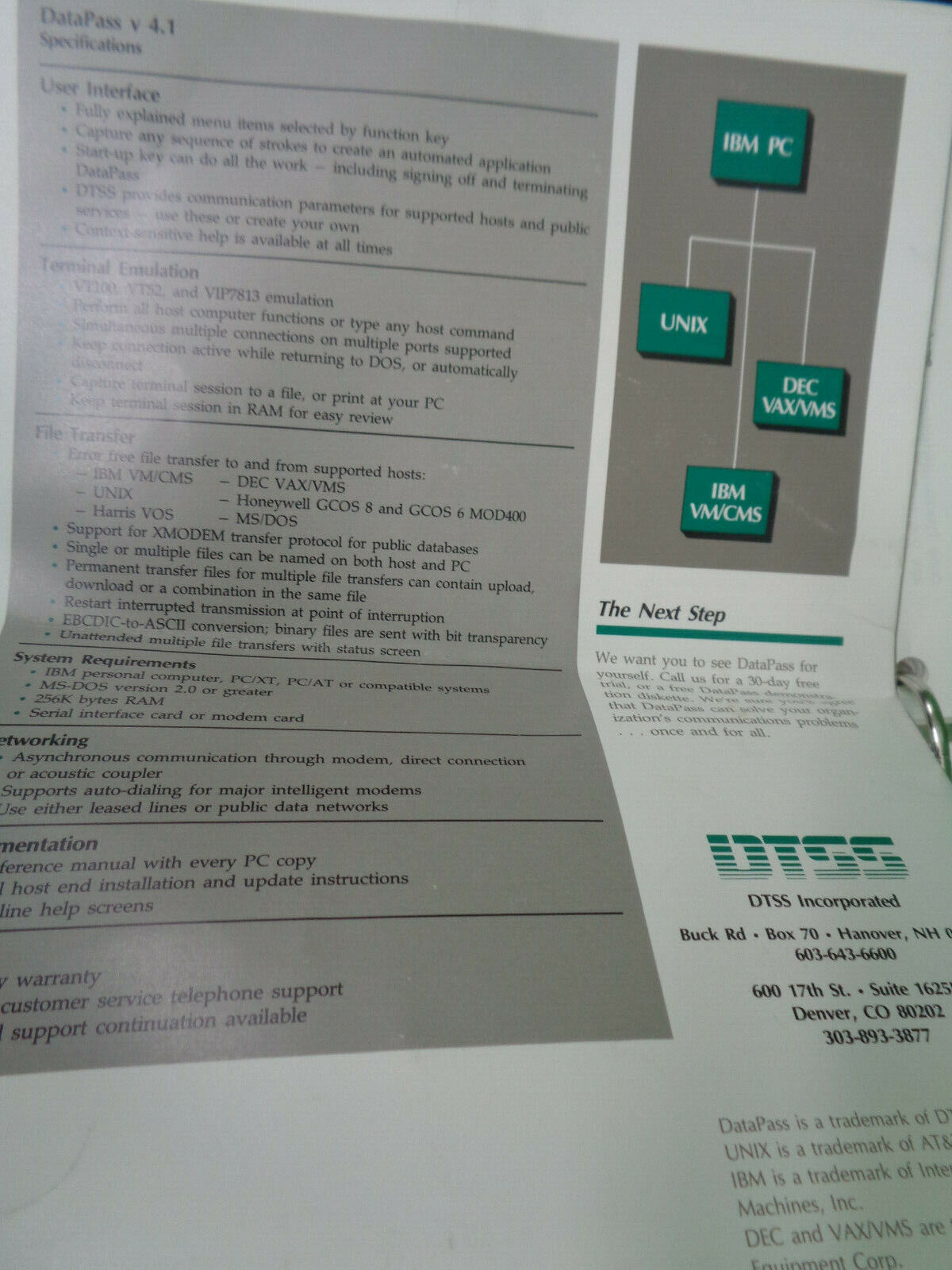 DaTapaSS, by DTSS, Inc, 1985 Terminal emulation & file transfer software. Unused