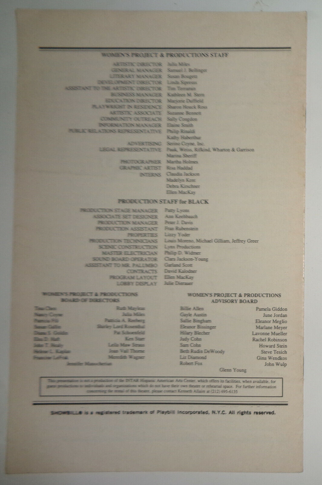 BLACK, by Joyce Carol Oates - SHOWBILL 1994 WP Theater, Off-Broaway