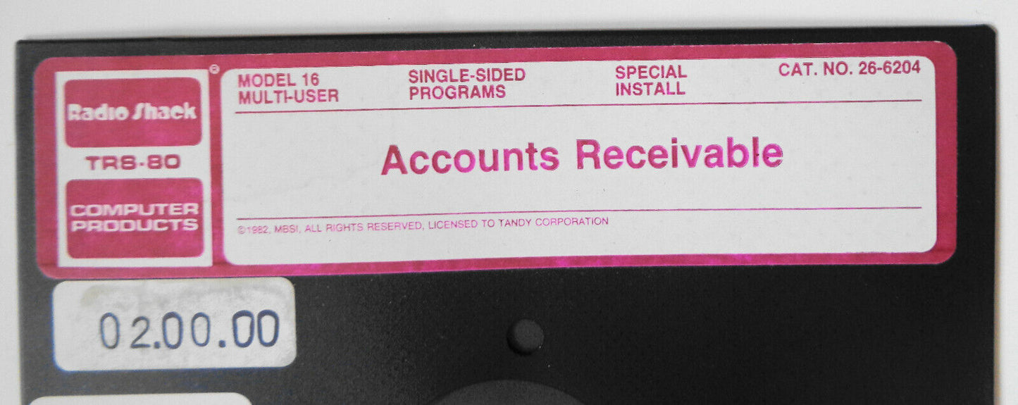 Radio Shack Model 16 TRS-XENIX Multi-User ACCOUNTS RECEIVABLE 1982 Program