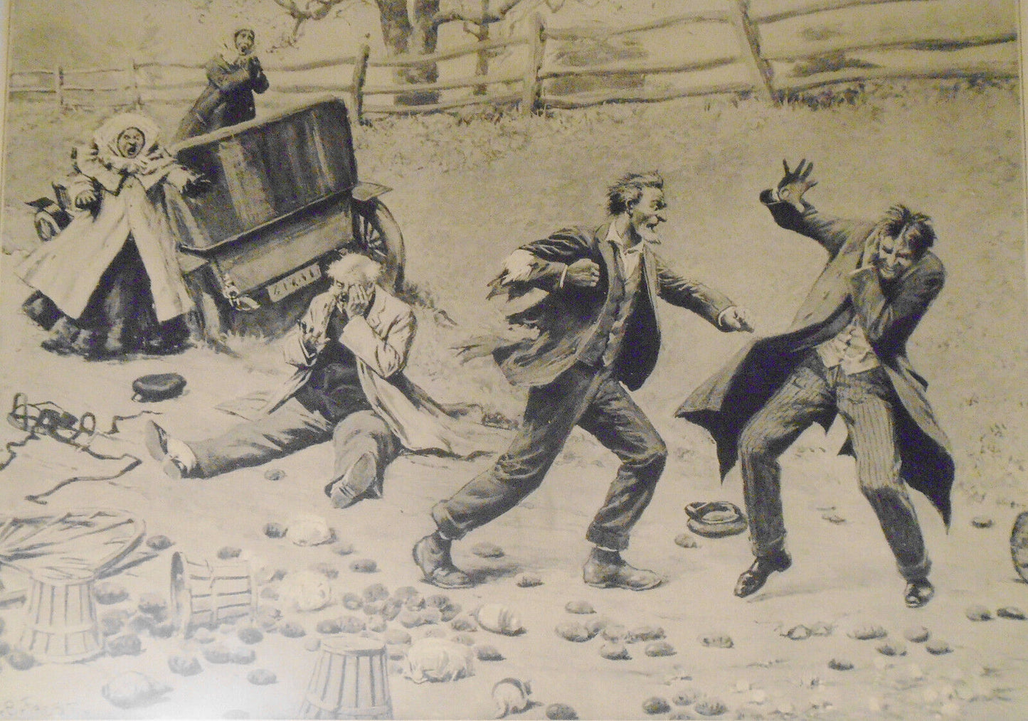 "Getting Even", by A. B. Frost - 1906. Original antique print. Matted. 23" X 17"
