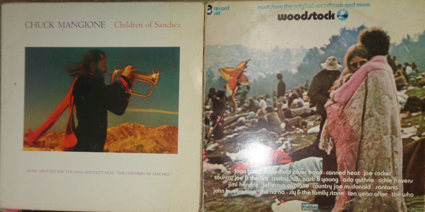 Six soundtrack LPs lot - Woodstock (3xLP, 1970), Chidren of Sanchez (2xLP) + 4