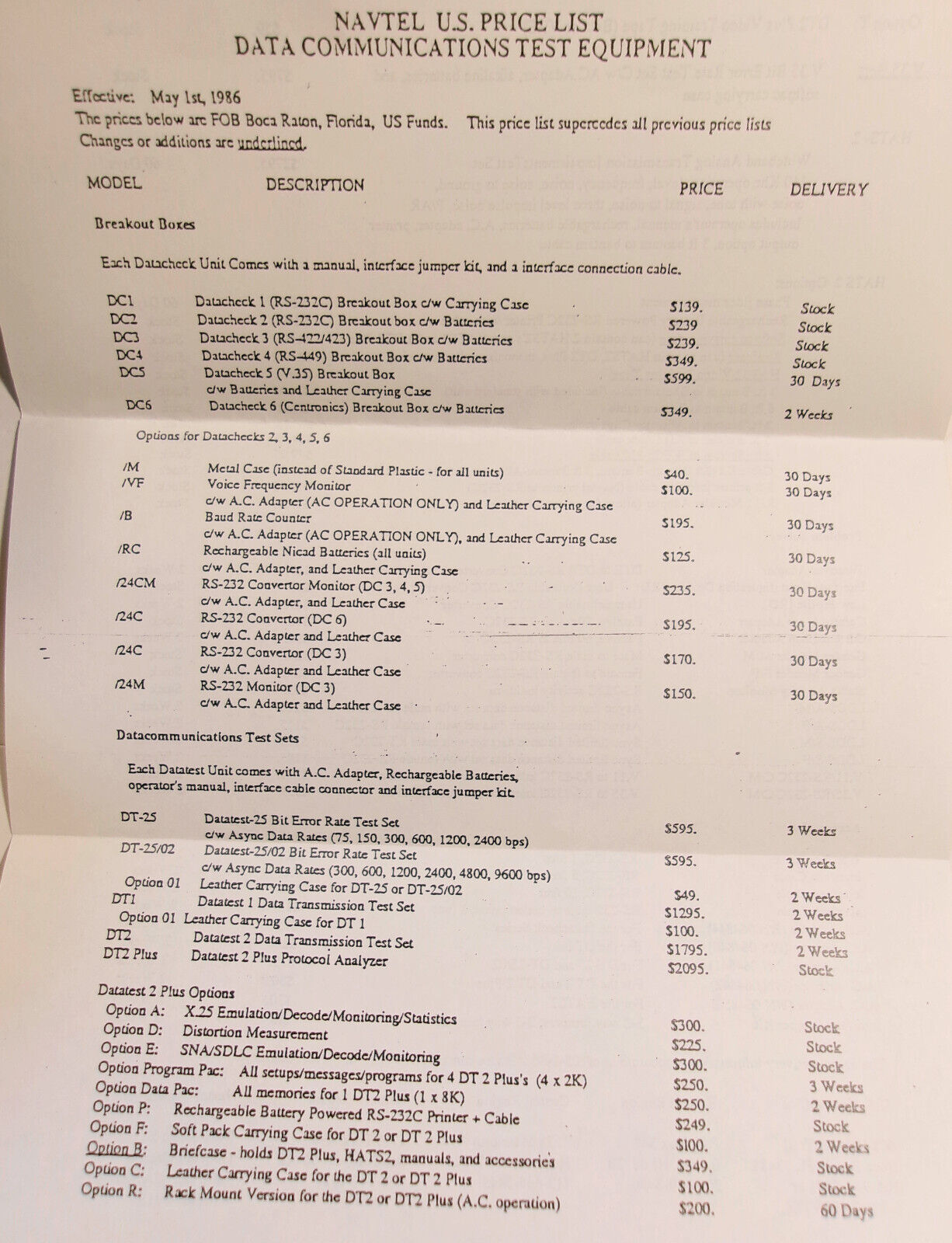 1986 Navtel portable analog data communications test equipment - Promo brochure