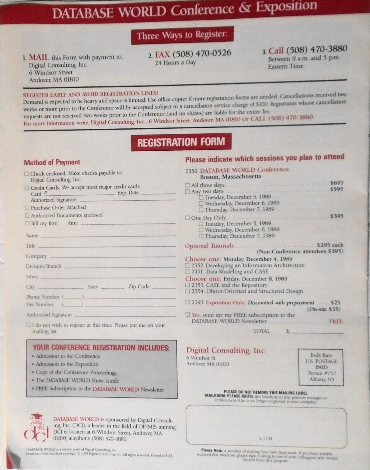 Database World Conference & Expo Program, Dec 1989, Boston - Larry Ellison et al