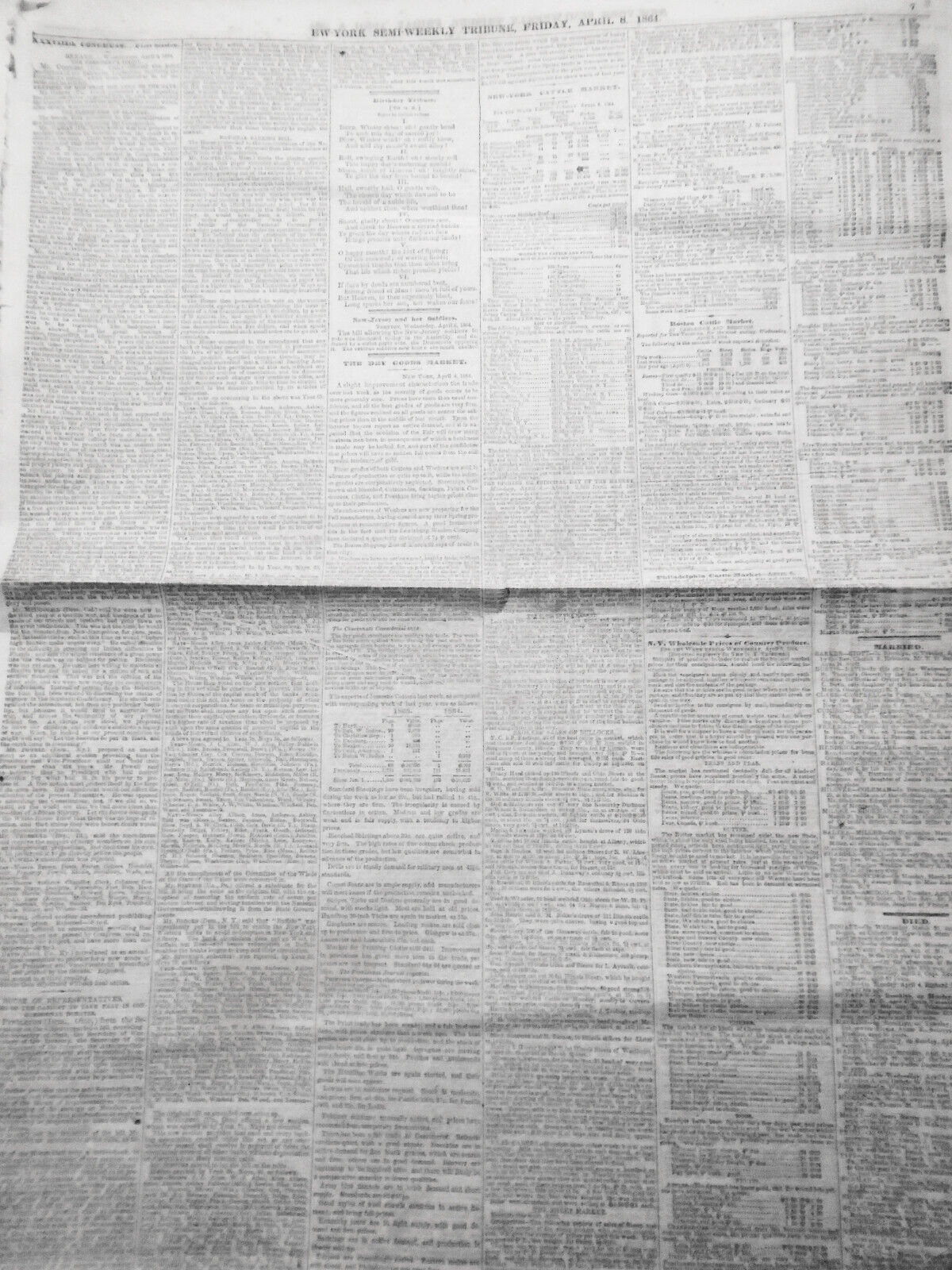 NEW YORK TRIBUNE, April 8, 1864 - Civil War; Irish on Slavery; Metropolitan Fair
