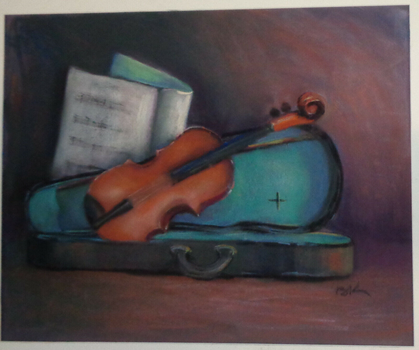 Bo Kass : Violin Pastel - Signed original drawing, framed. 29 x 25 inches.