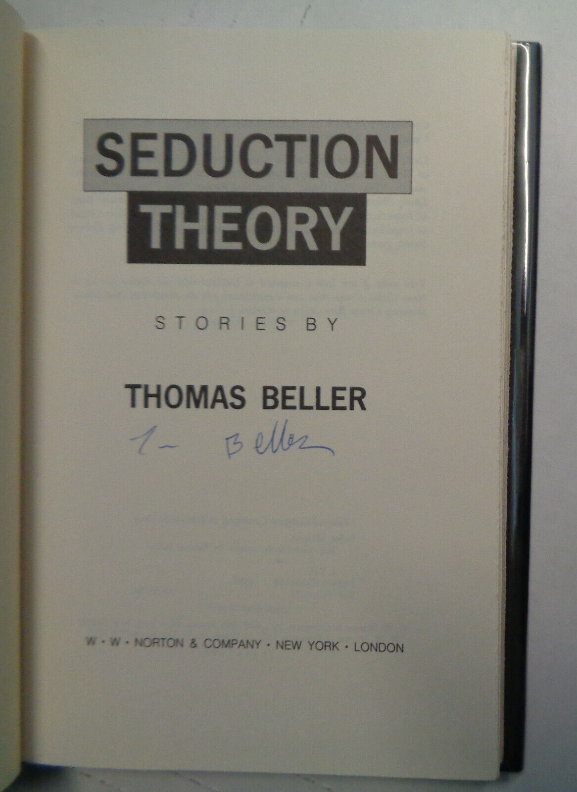 Seduction theory : stories, by Thomas Beller. SIGNED First Edition, 1995. HC/DJ