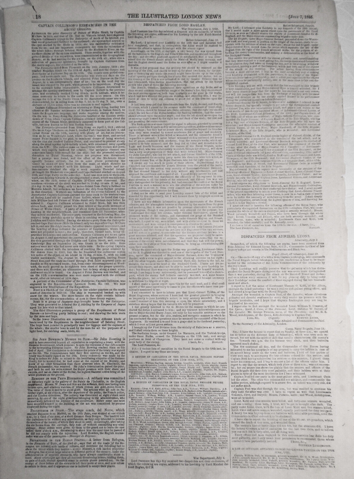 Captain Collinson's Arctic Expedition - llustrated London News July 7, 1855