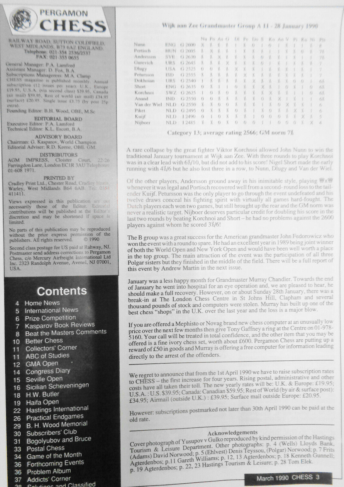 4 issues of Pergamon Chess Monthly magazine, March, May, June & July 1990 Kamsky