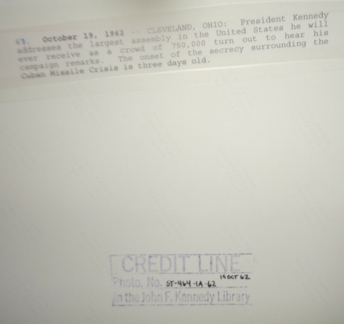 1962 President John F Kennedy - Cleveland, addresses 750,000 - JFK Library photo