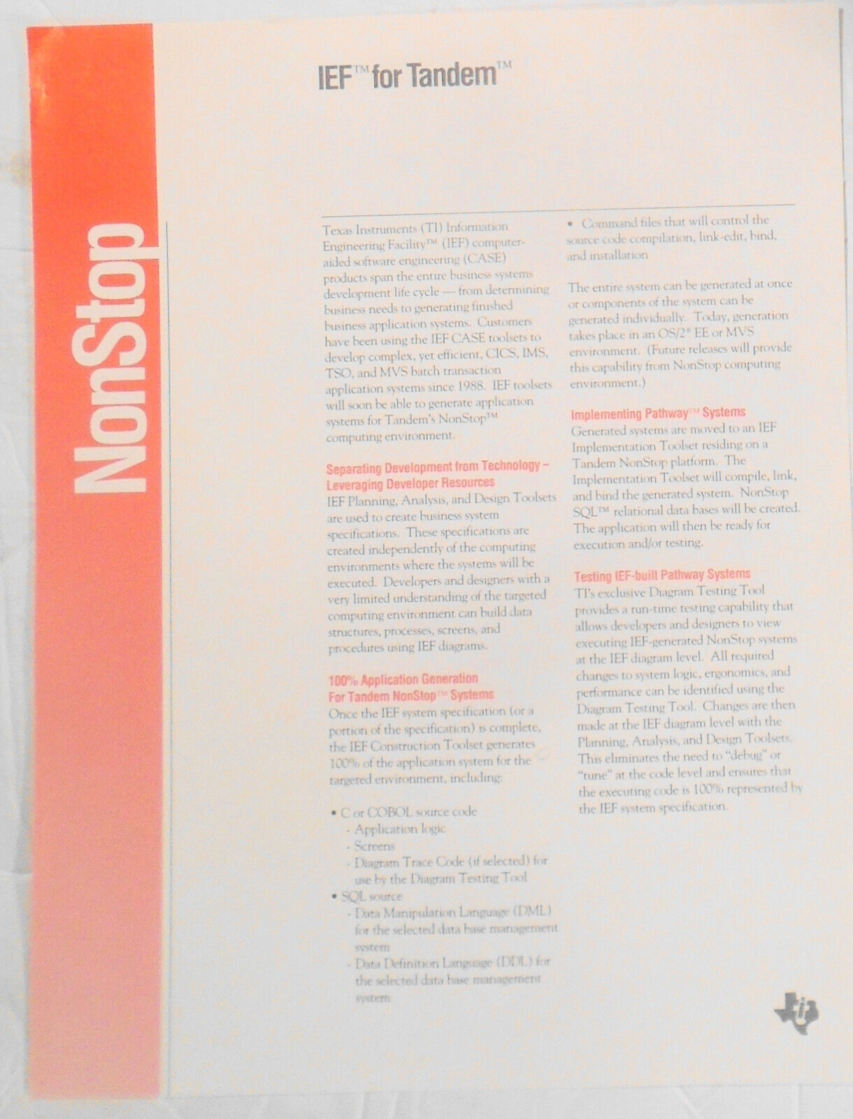 1990 Texas Instruments Information Engineering Facility Promo kit - UNIX, Tandem