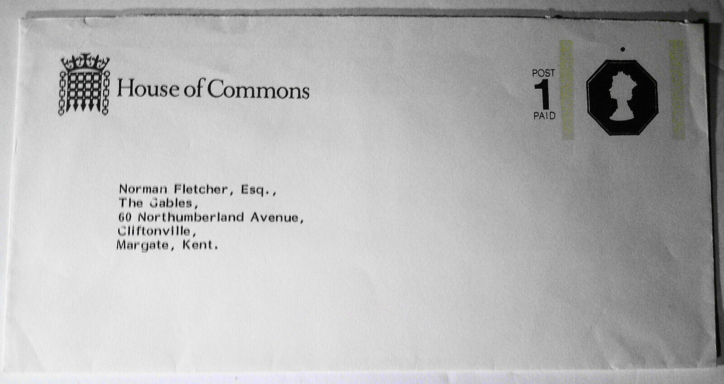 House of Commons - 2 printed envelopes with phosphor bars.