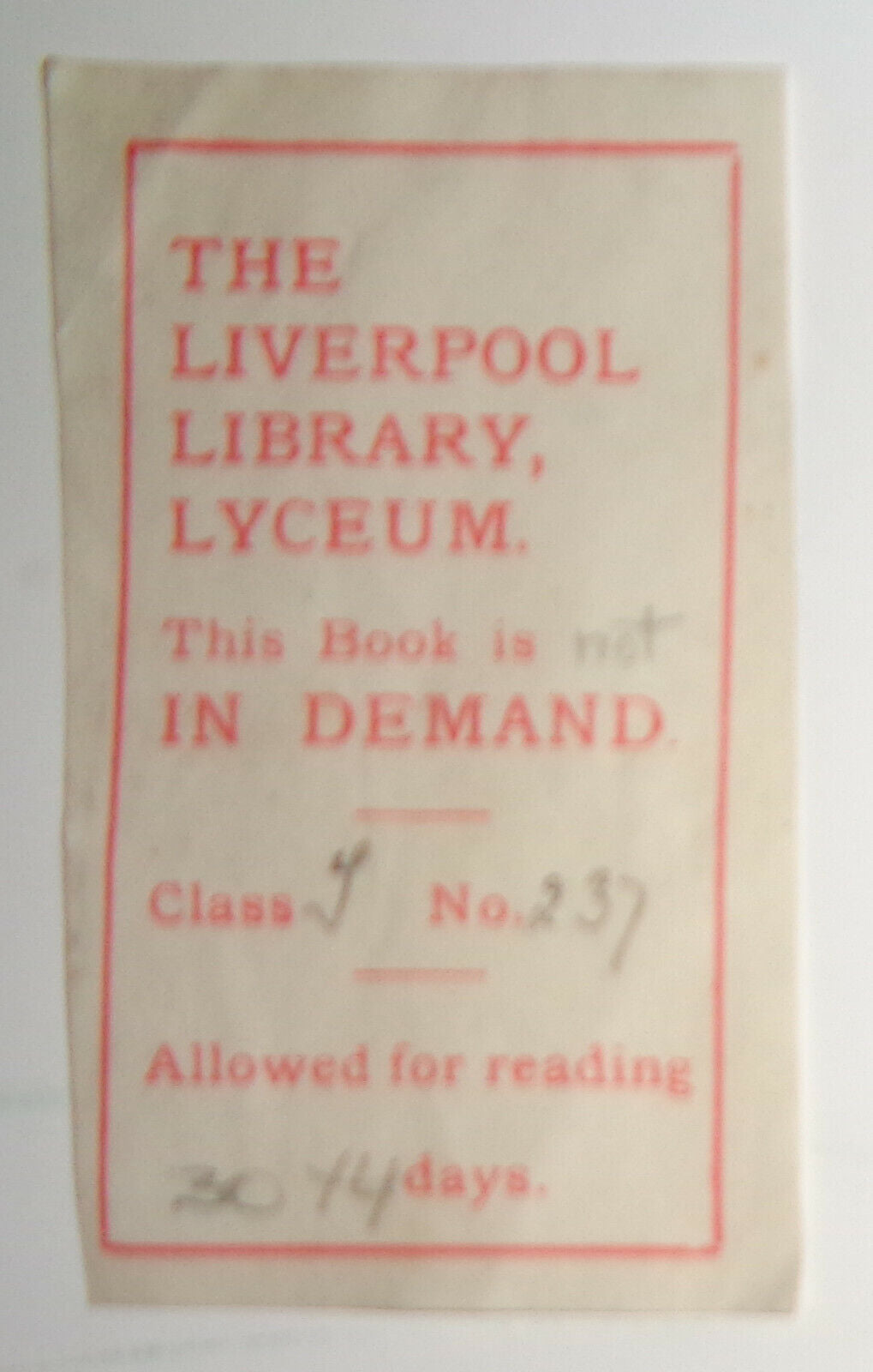 Liverpool Library Lyceum Ex-libris Bookplate - 19 century