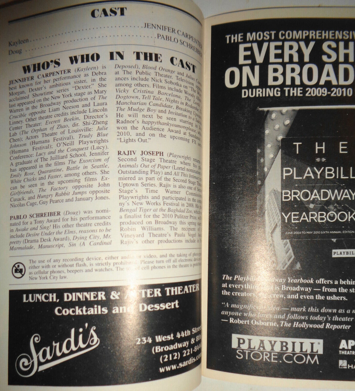 Gruesome Playground Injuries - Playbill - January 2011 Jennifer Carpenter