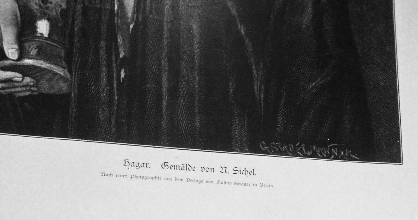 Hagar, von N. Sichel -- 1886 - Original antique print