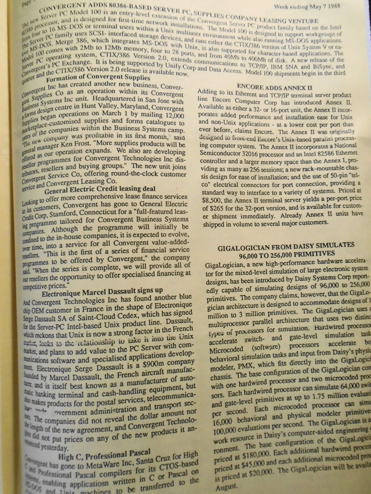 Unigram-X, #178 - May 7, 1988 - London weekly for UNIX manufacturers, et al