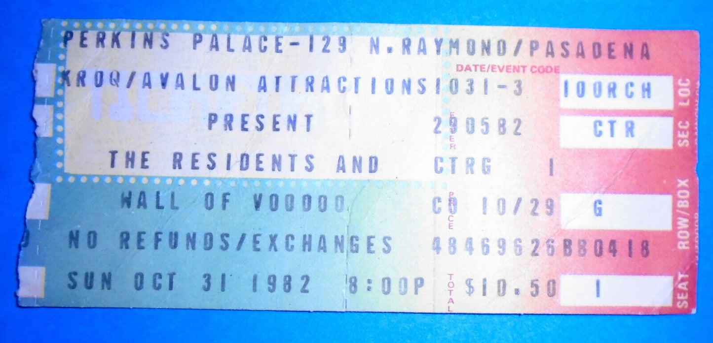 The Residents and Wall Of Voodoo : Ticket Stub - Perkins Palace, CA 1982