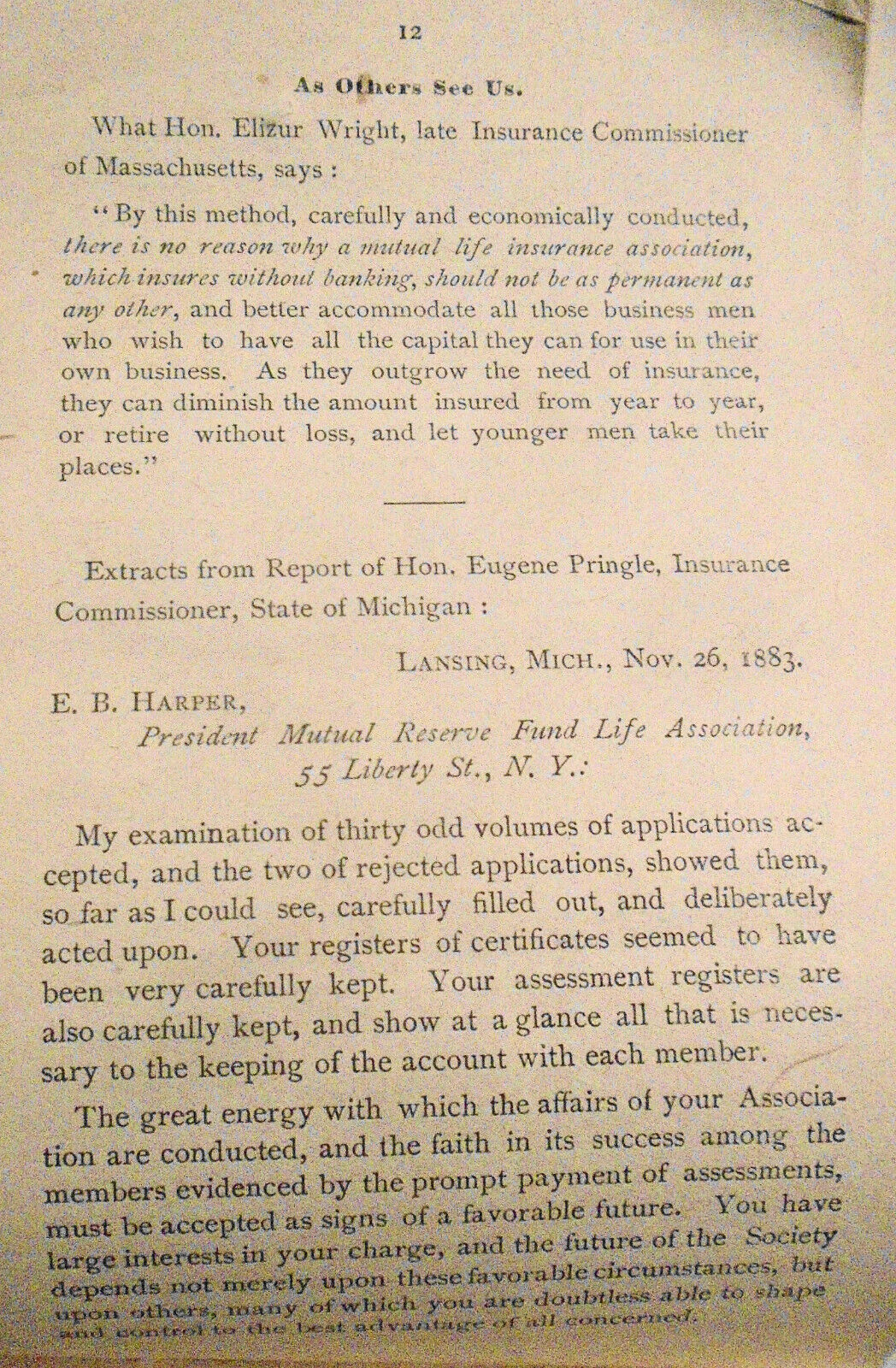 FACTS - Mutual Reserve Fund Life Association New York, 1884 Advertising circular