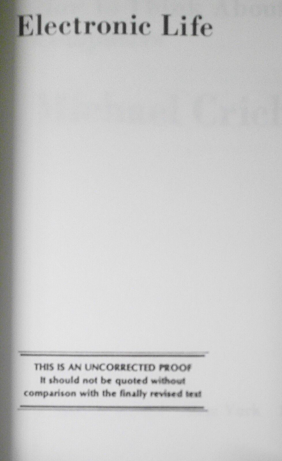 Michael Crichton - Electronic Life. Advance Reading Copy/ Uncorrected Proof 1983