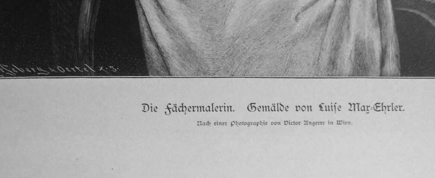 Die Fachermalerin, von Luise Max-ehrler -- 1886 - Original antique print
