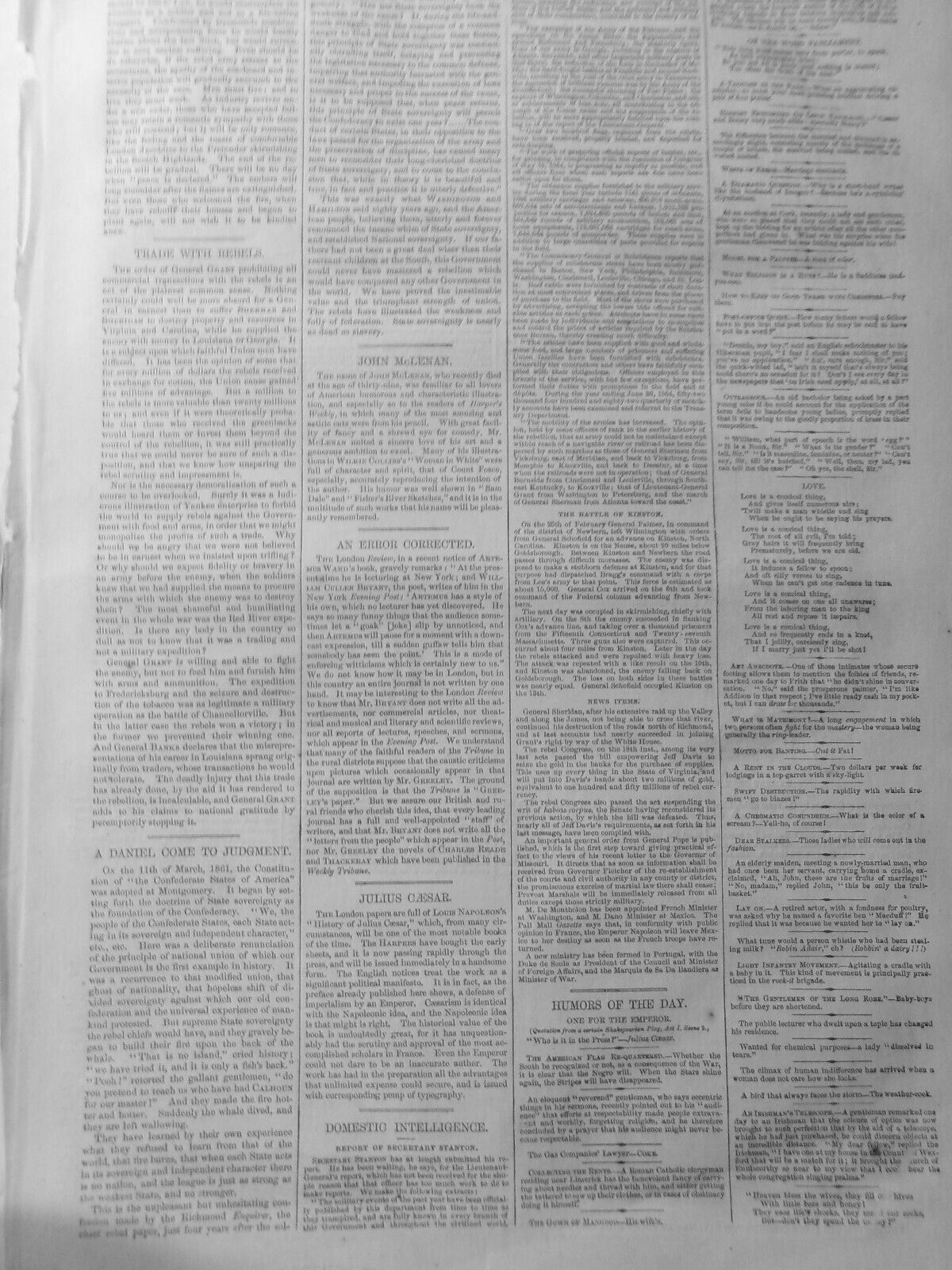 General Sherman's March through the Carolinas : Harper's Weekly, April 1, 1865.