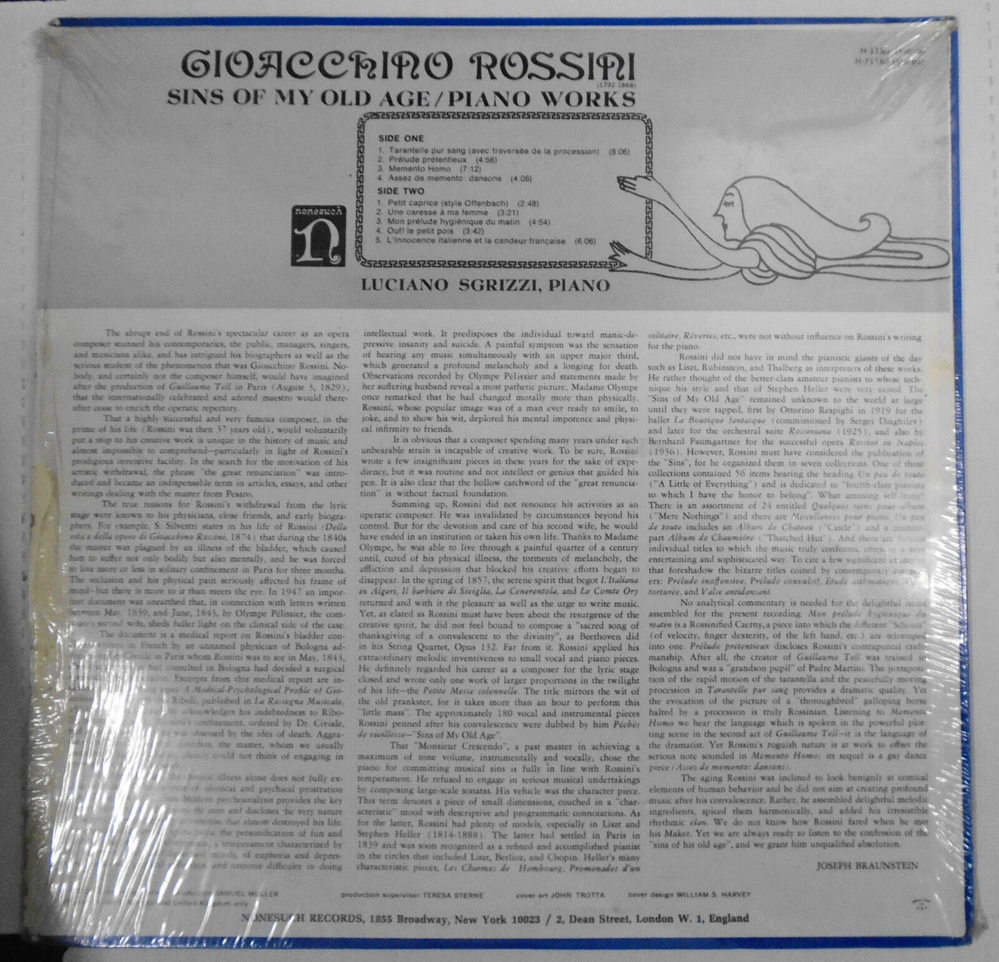 Gioacchino Rossini - Sins Of My Old Age - Piano Works - LP ***SEALED*** Sgrizzi