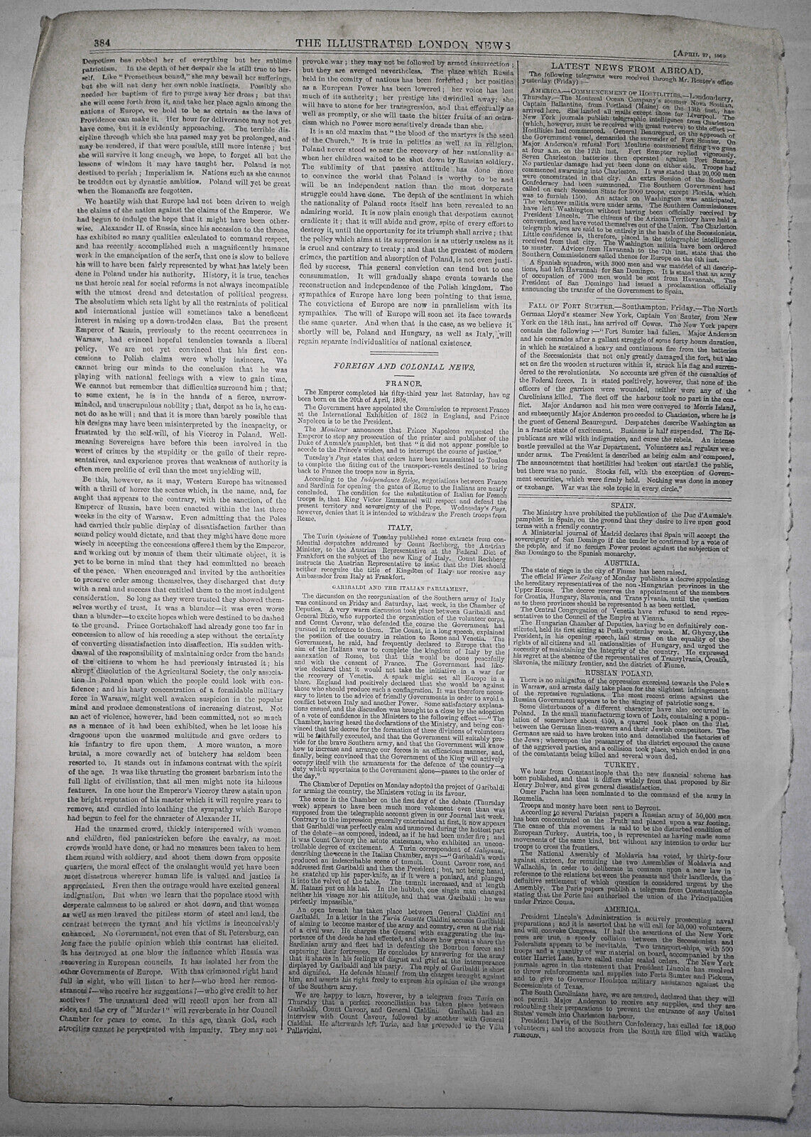 Poland's Claim to be a Nation - Illustrated London News 1861. Story & 2 Prints