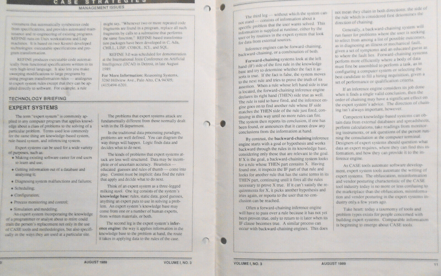 CASE Strategies, August 1989 - Newsletter on Computer Aided Systems Engineering