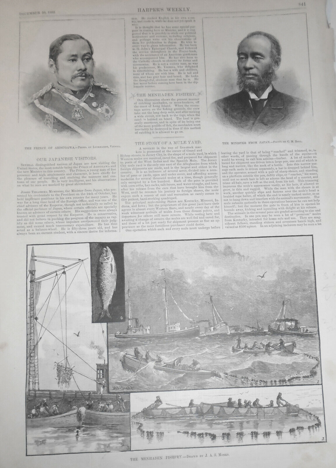 The Menhaden Fishery / Our Japanese Visitors - Harper's Weekly 1882