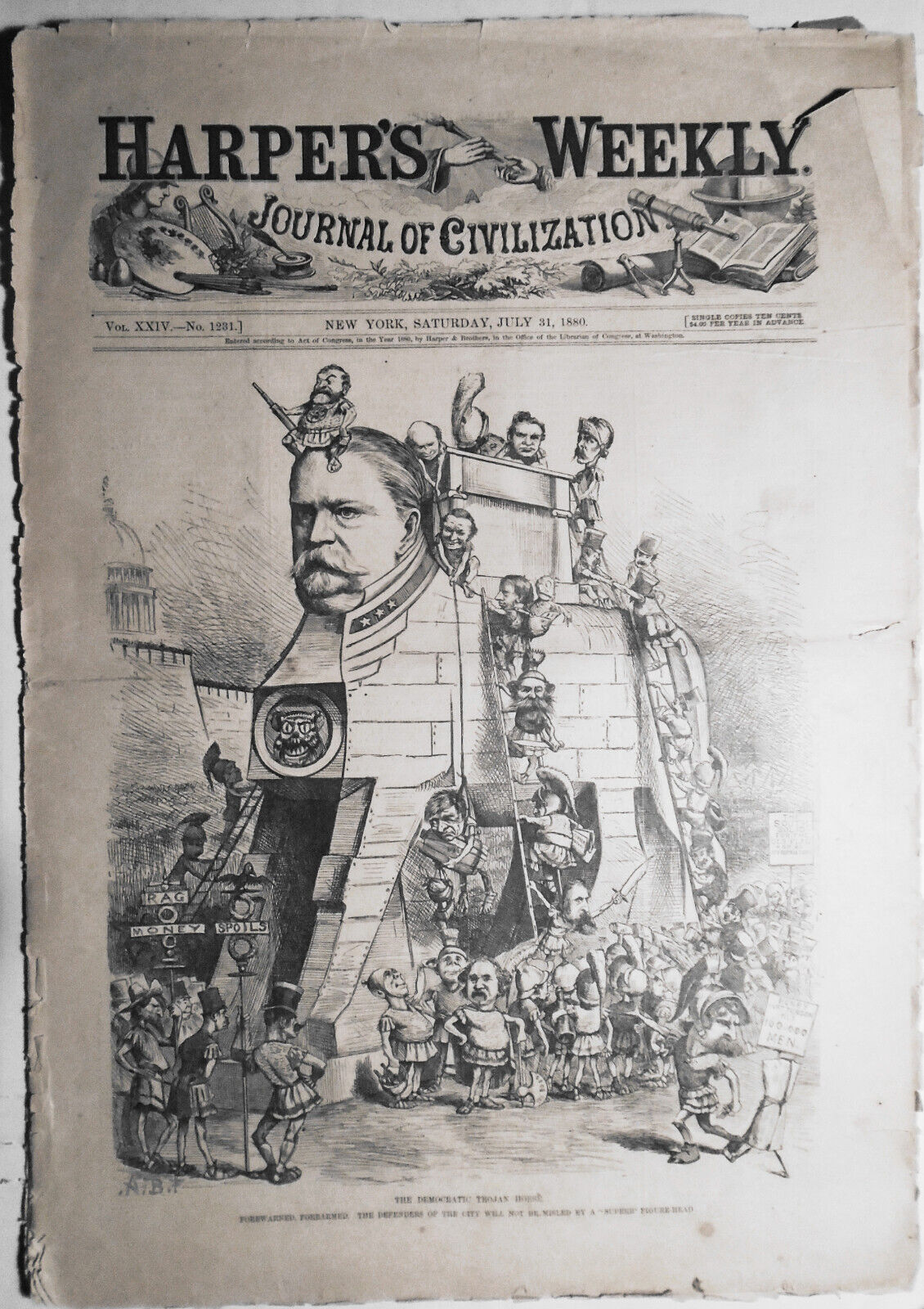 HARPER'S WEEKLY, July 31, 1880 - Democratic Trojan Horse / Circus accident, etc