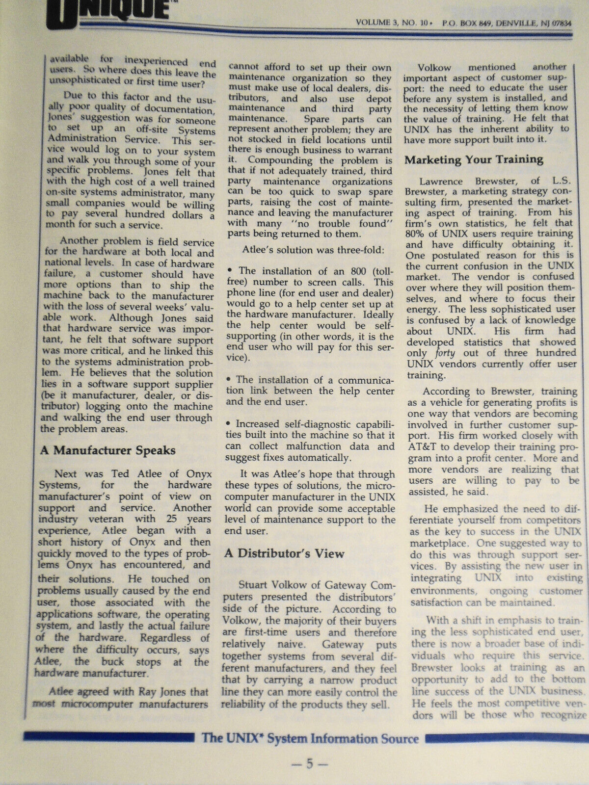 UNIQUE, Vol. 3, No. 10, 1984 - The UNIX System Information Source.