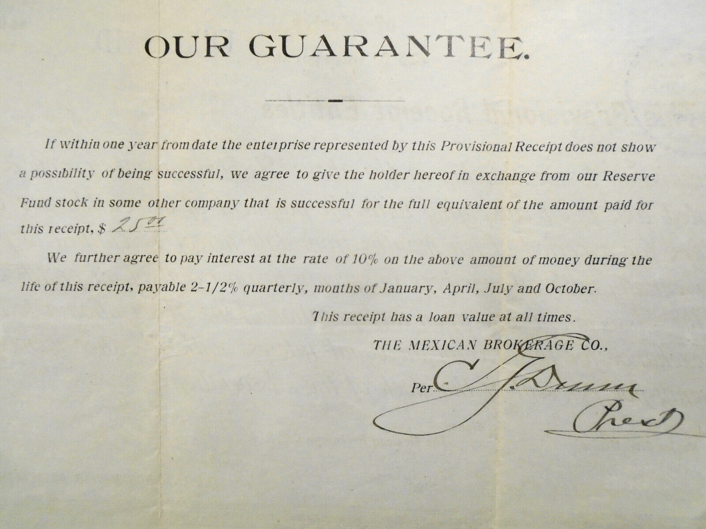 1907 El Chico Mining Association of Mexico Provisional Receipt Stock Certificate