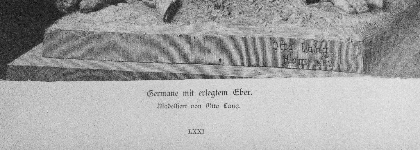 Germane mit erlegtem Eber, by Otto Lang - 1884 - Original antique print 16X11"