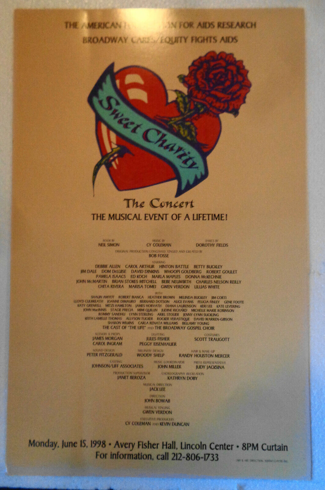 Sweet Charity - 1998 window card poster for Aids Benefit 22" x 14".