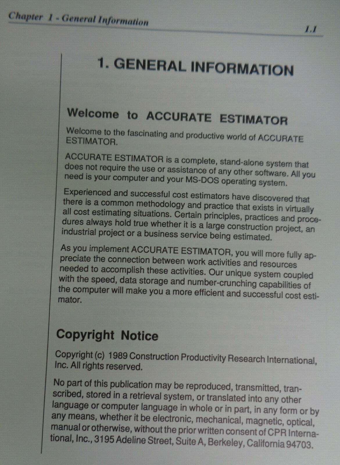 The Accurate Estimator construction cost estimating productivity software. 1989