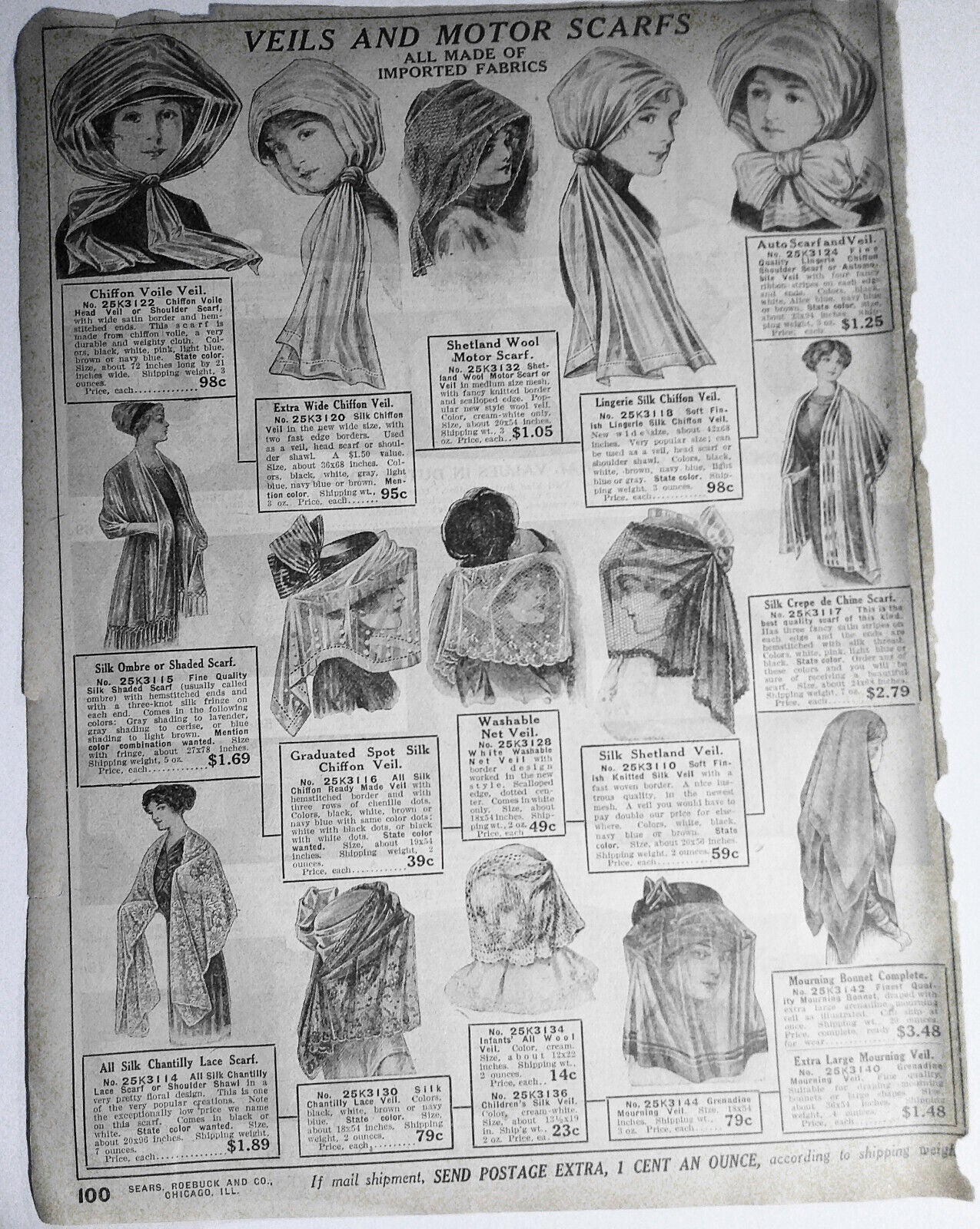 Automobile Scarfs from Sears, Roebuck & Co Retail Catalog 1905. Original.