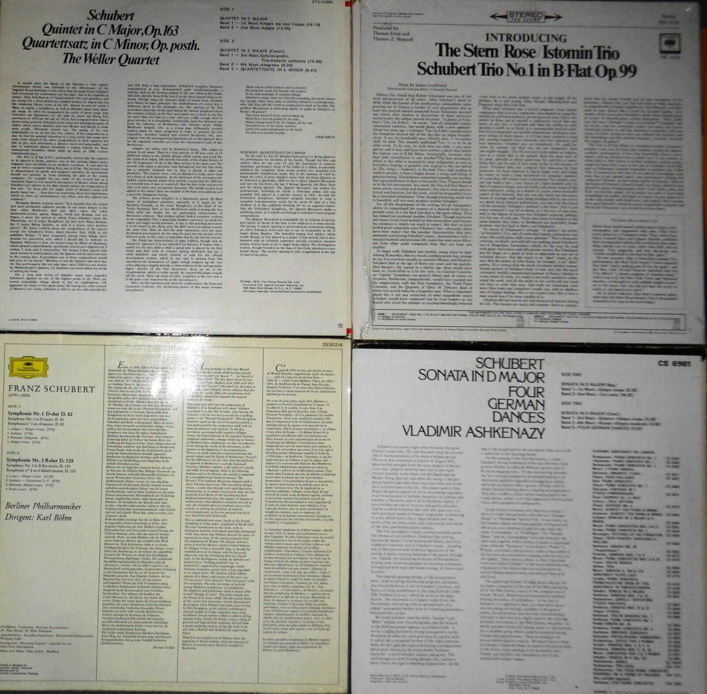 16 Schubert LPs lot - Szell, Battle, Suk Trio, Stern /Rose, Oistrakh, Toscanini
