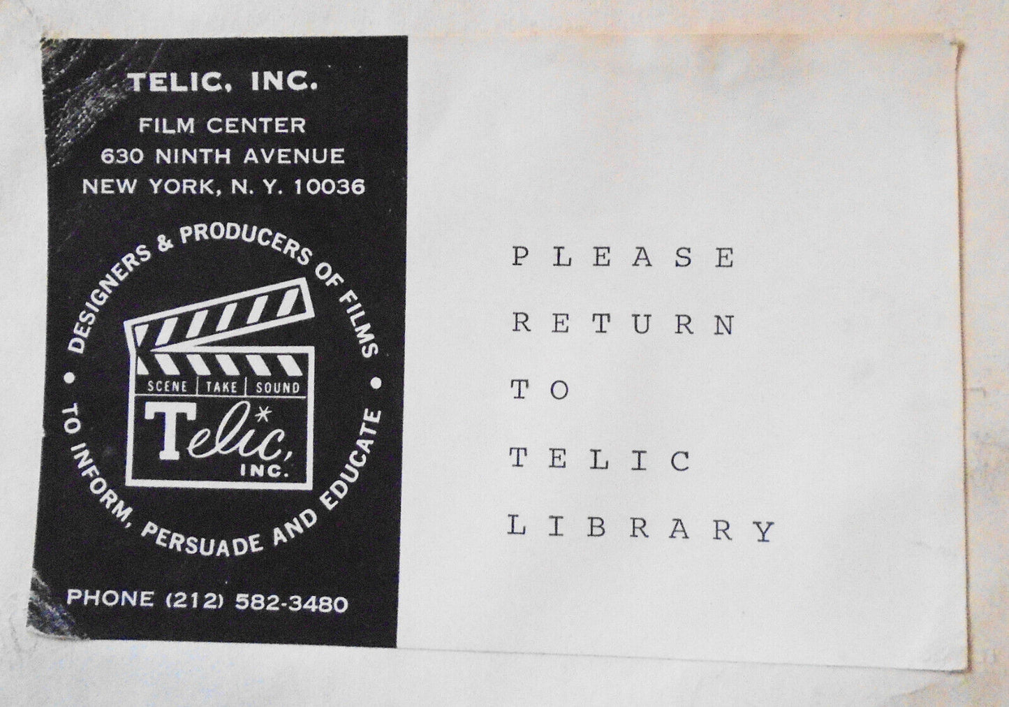 Telic, Inc. Film Center Library, Ex Libris Bookplate