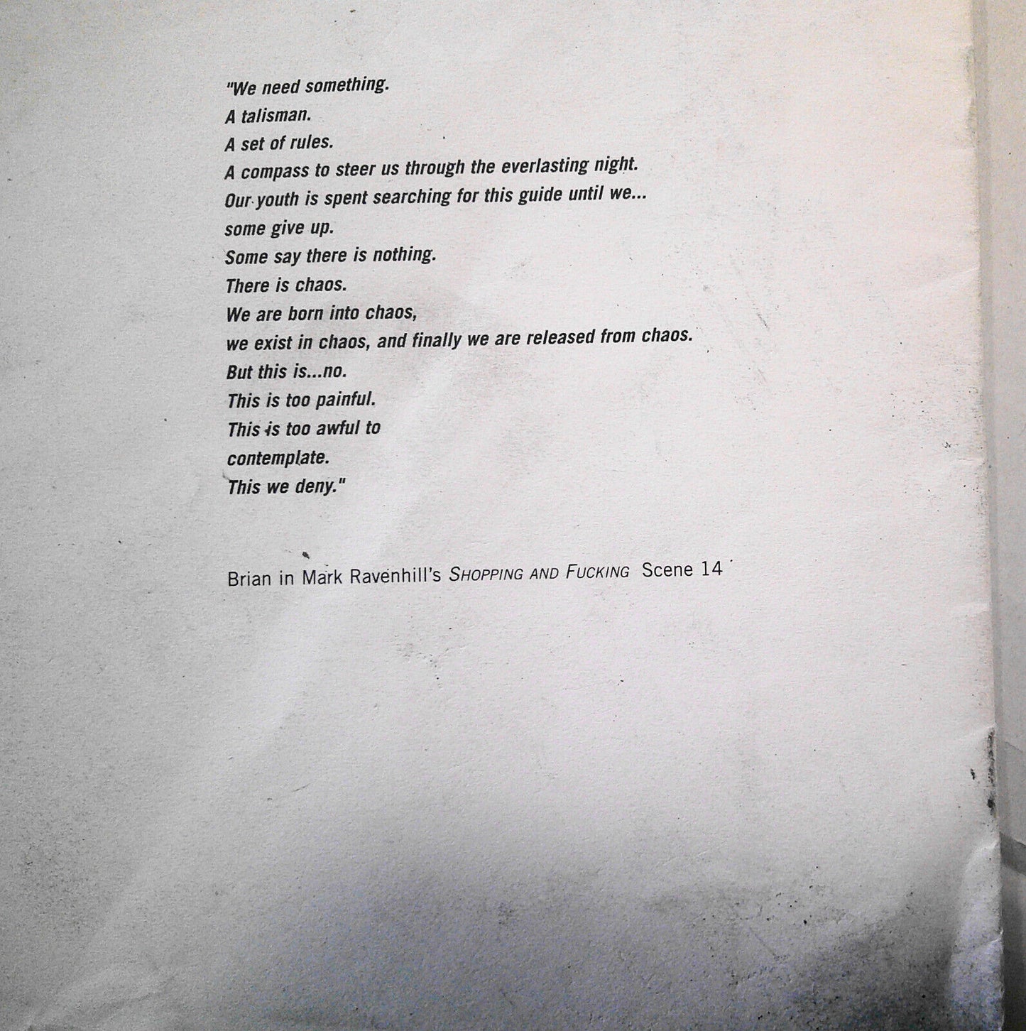 Shopping and F*cking - Souvenir Program - 1998 New York Theatre Workshop