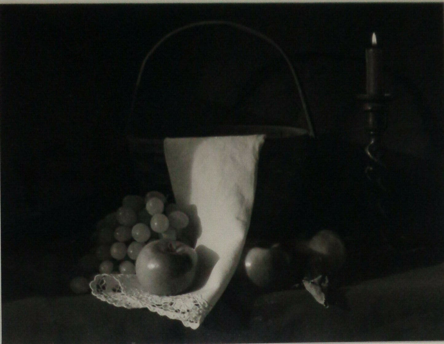 Bo Kass : Still Life study - Fruit, White Cloth, Candle & bucket - SIGNED