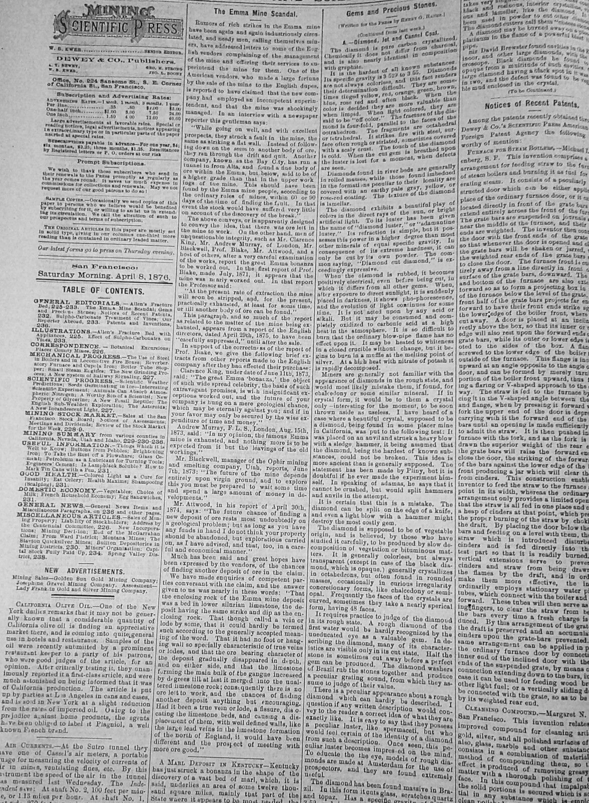 Mining and Scientific Press, April 8, 1876. Allen's Fracture Bed; etc